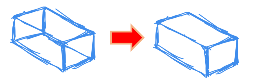 立方体の見えない部分を消すイラスト