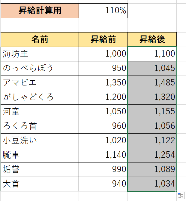 絶対参照でのオートフィル