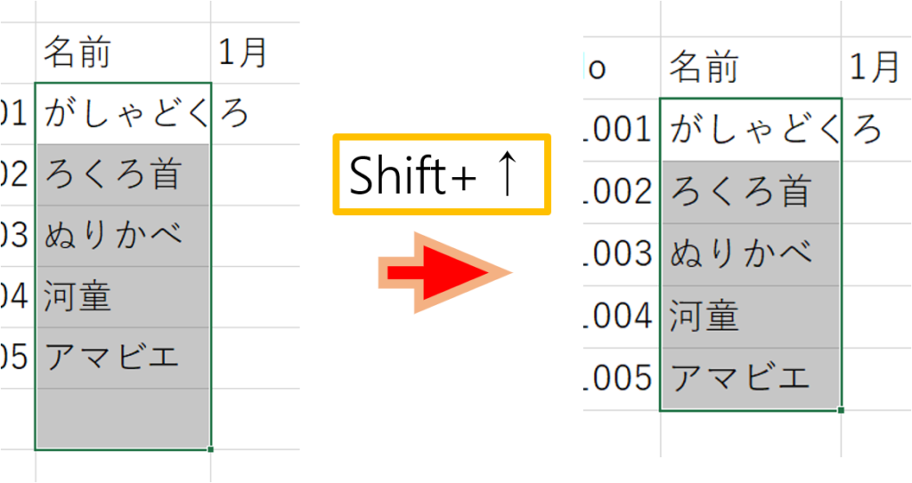 Excelの選択範囲の変更