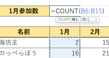 COUNT関数の入力